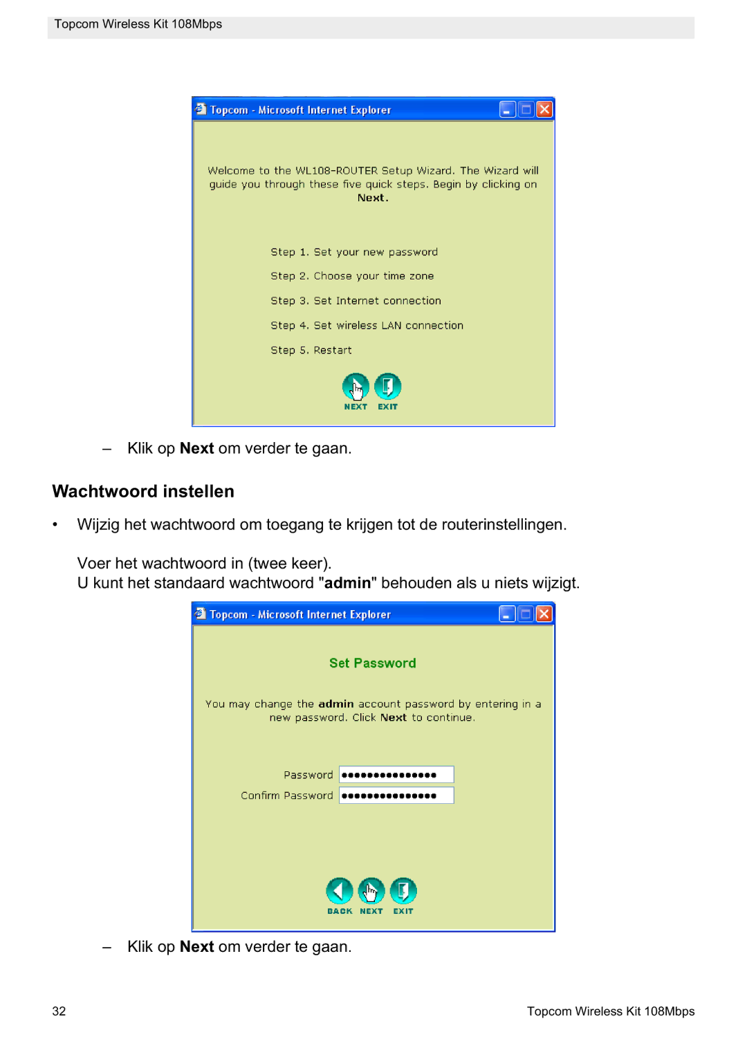 Topcom 108MBPS manual Wachtwoord instellen 