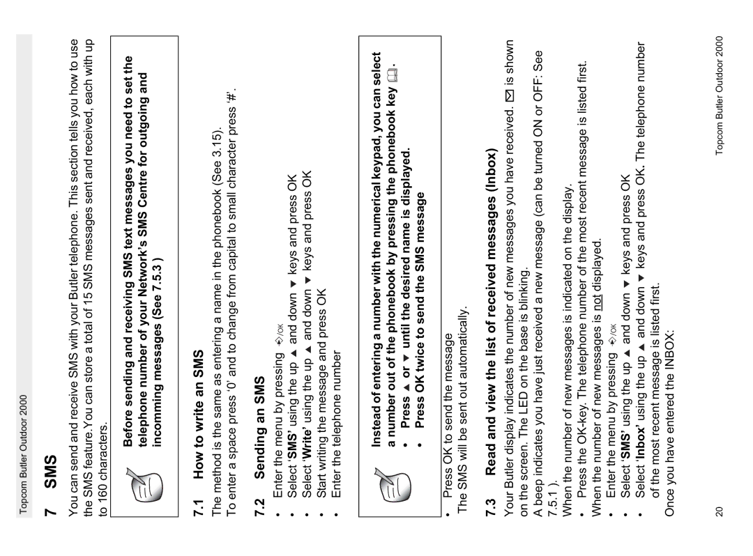 Topcom 1.1 manual How to write an SMS, Sending an SMS, Read and view the list of received messages Inbox 