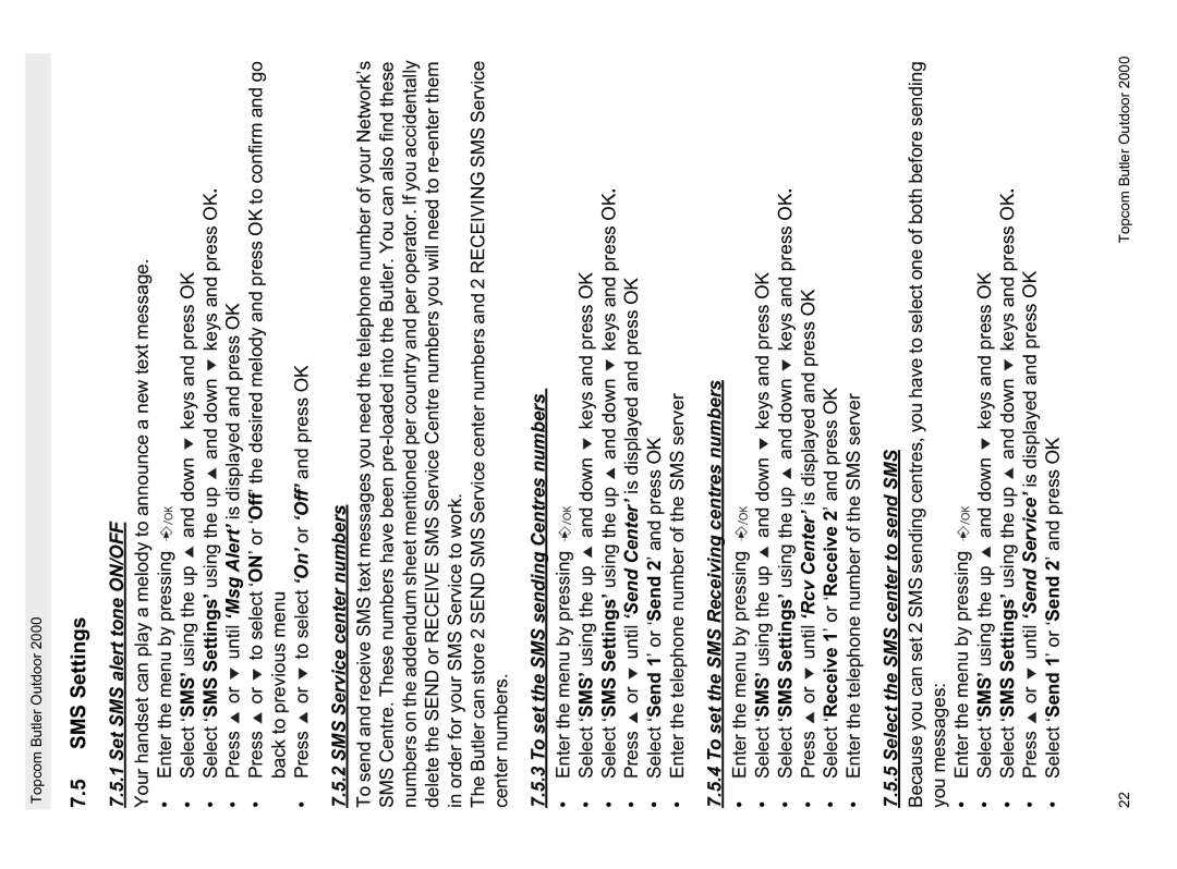 Topcom 1.1 manual SMS Settings 