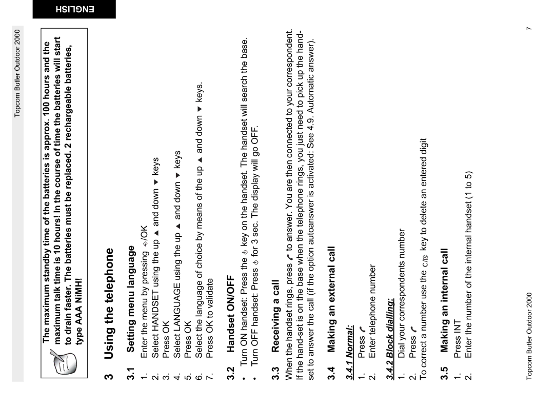 Topcom 1.1 manual Using the telephone 