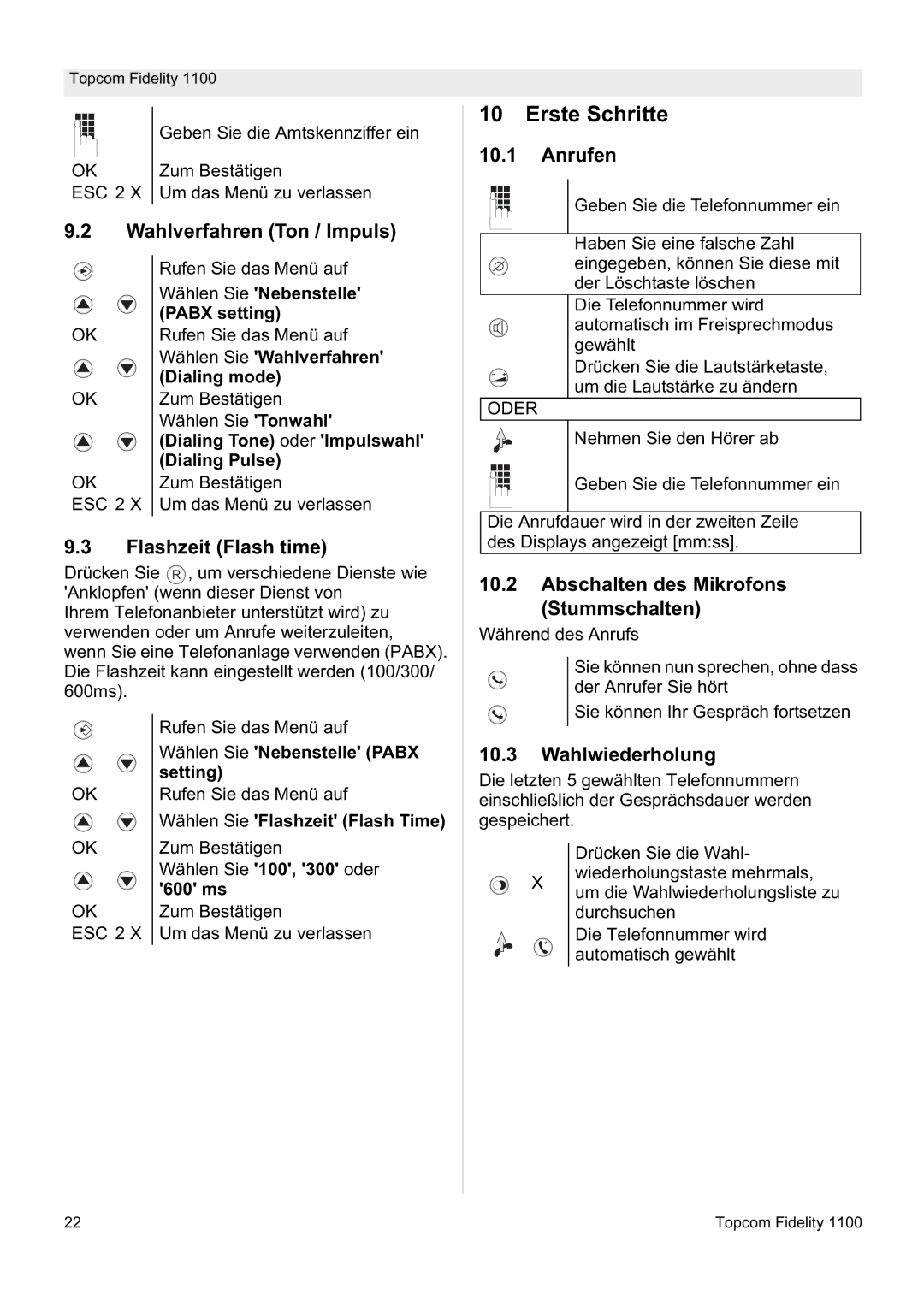 Topcom 1100 manual Erste Schritte 