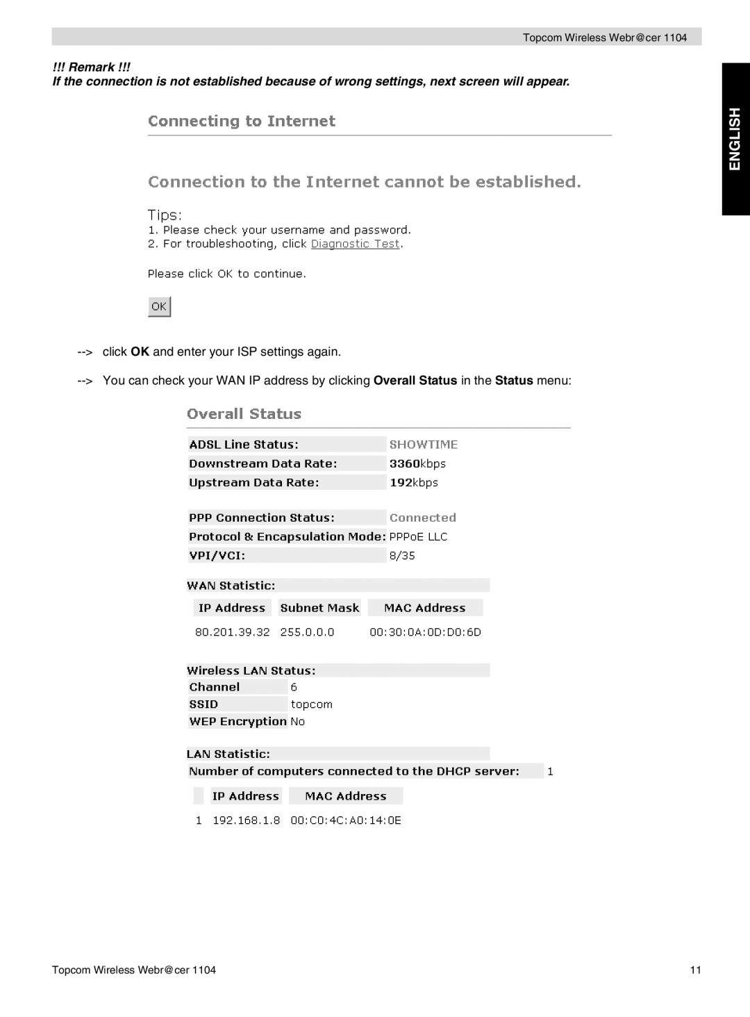 Topcom 1104 manual do utilizador English 