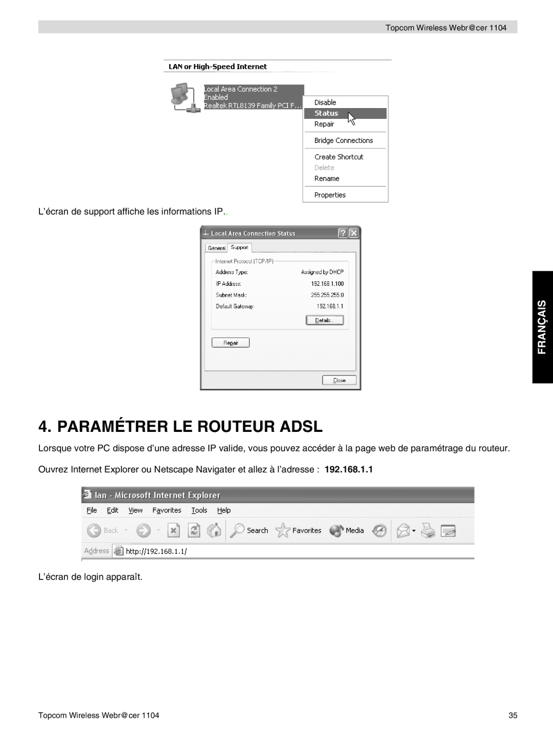 Topcom 1104 manual do utilizador Paramétrer LE Routeur Adsl 