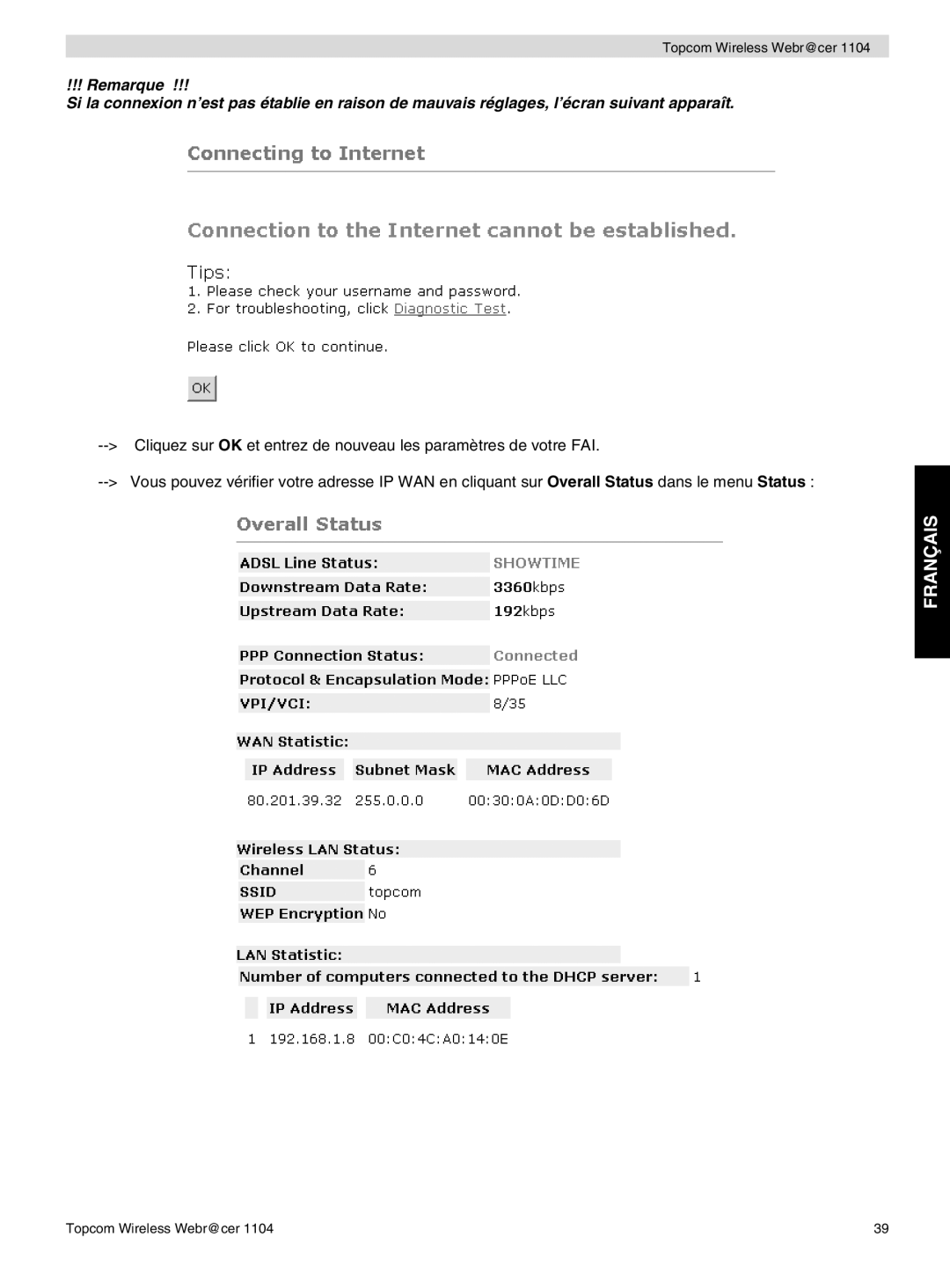 Topcom 1104 manual do utilizador Français 