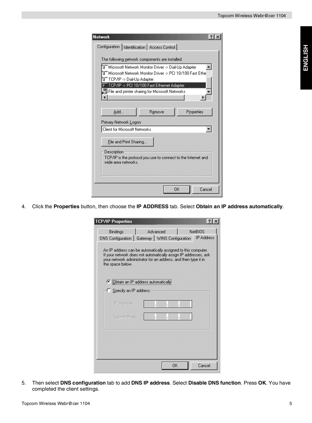 Topcom 1104 manual do utilizador English 