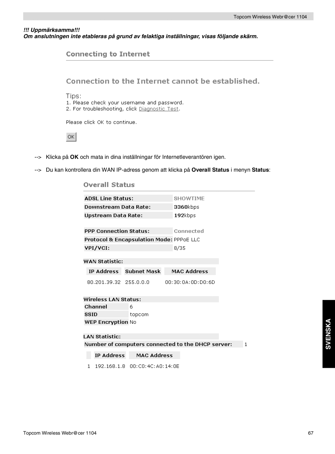 Topcom 1104 manual do utilizador Svenska 