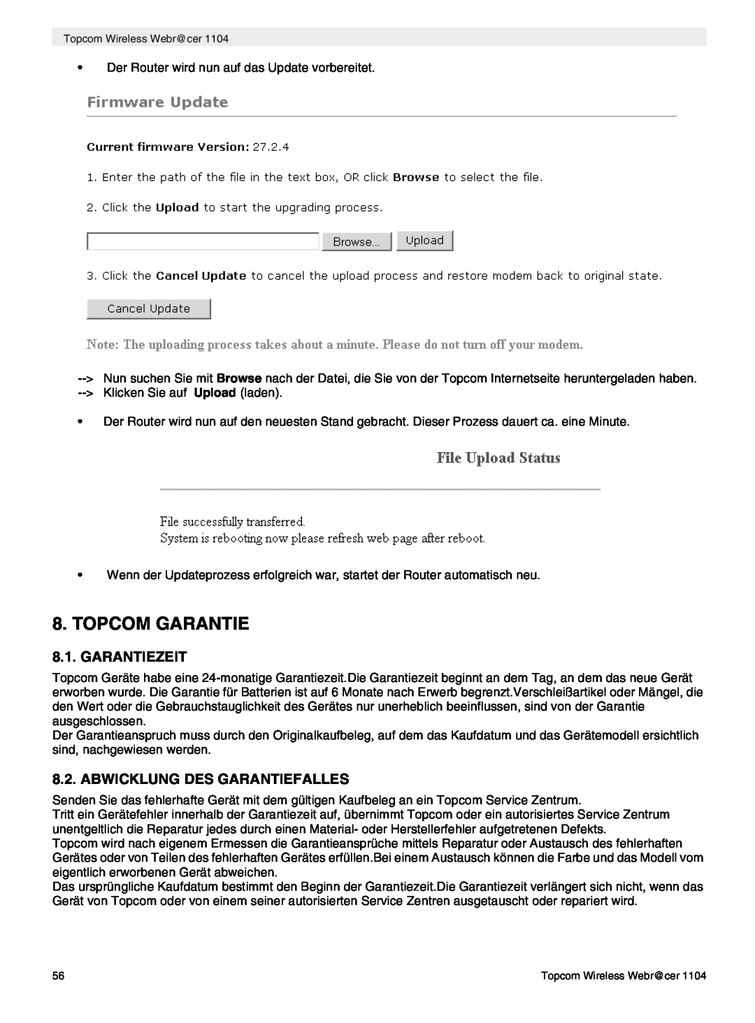 Topcom 1104 manual do utilizador Topcom Garantie, Garantiezeit, Abwicklung Des Garantiefalles 