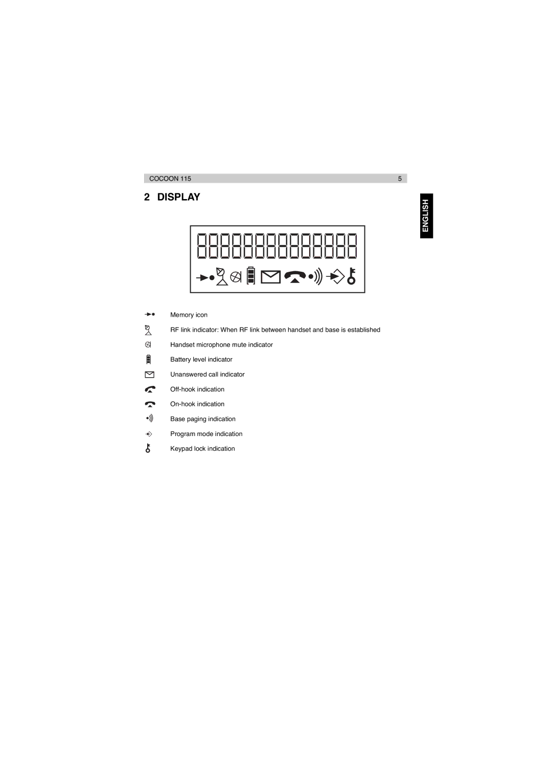 Topcom 115 manual 88888888888888, Display 