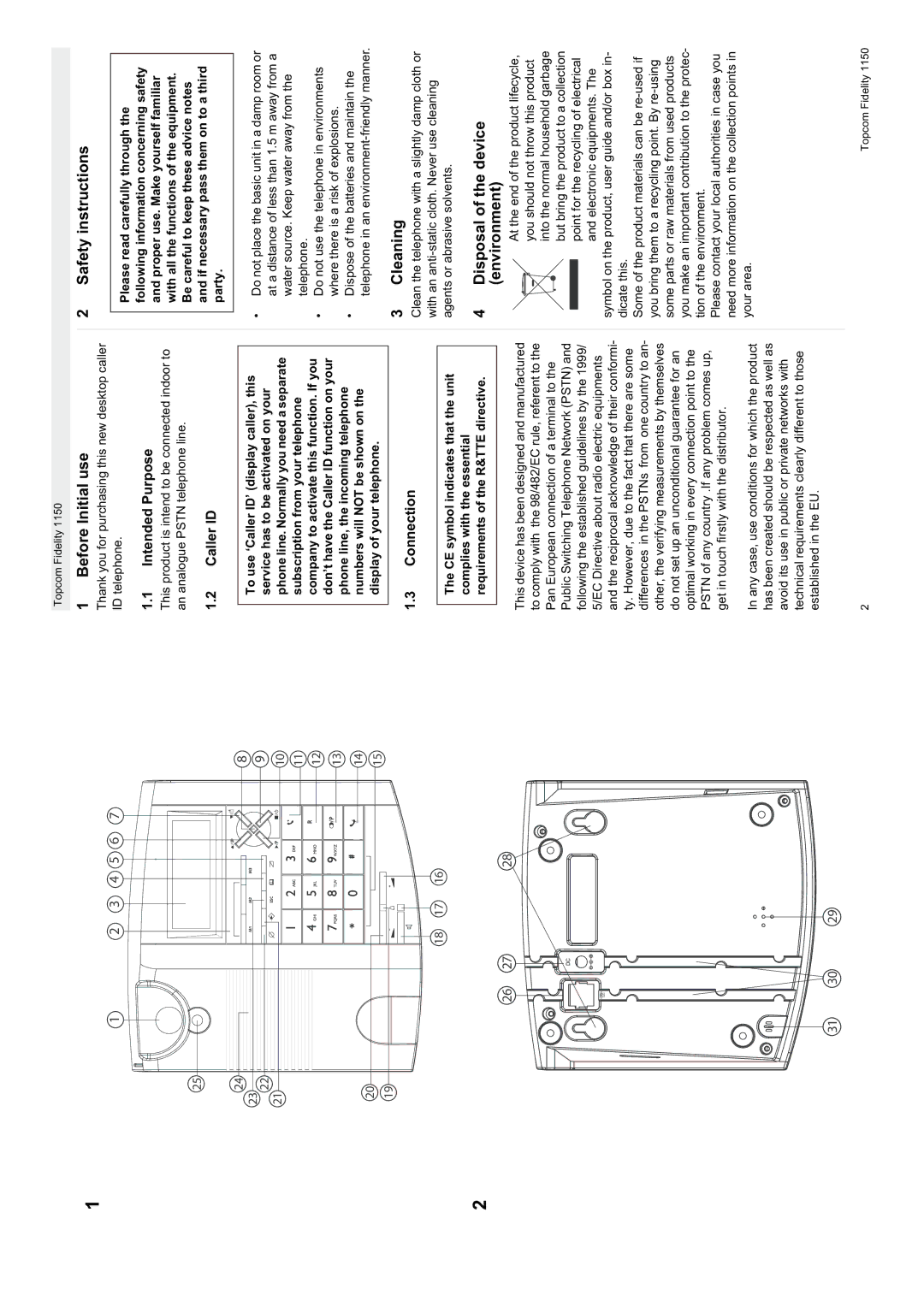 Topcom 1150 manual Before Initial use 