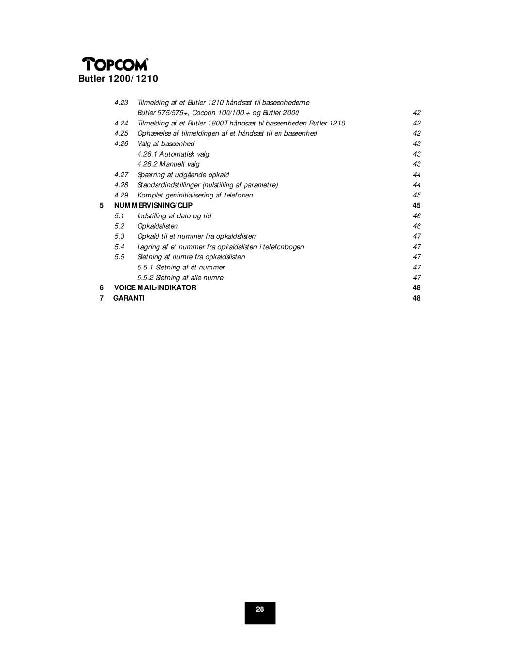 Topcom 1200, 1210 manual Voice MAIL-INDIKATOR Garanti 