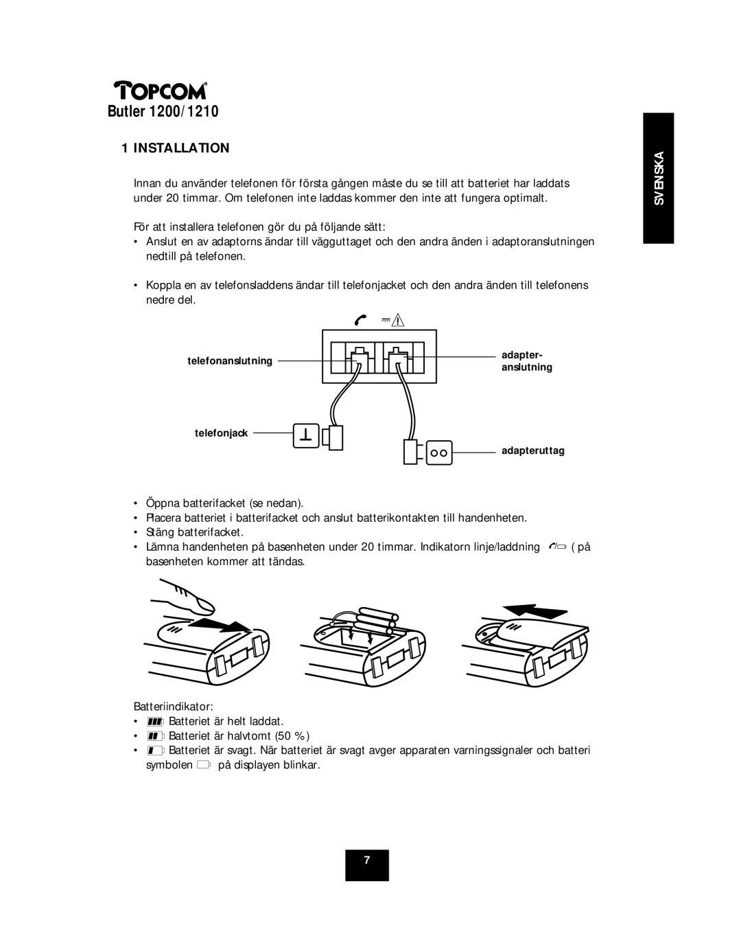 Topcom 1210, 1200 manual Installation 