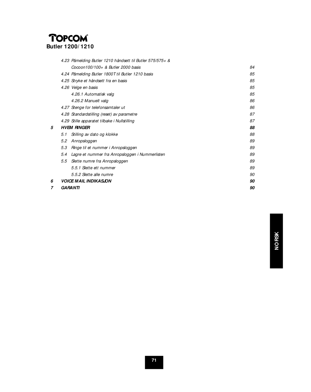 Topcom 1210, 1200 manual Norsk 