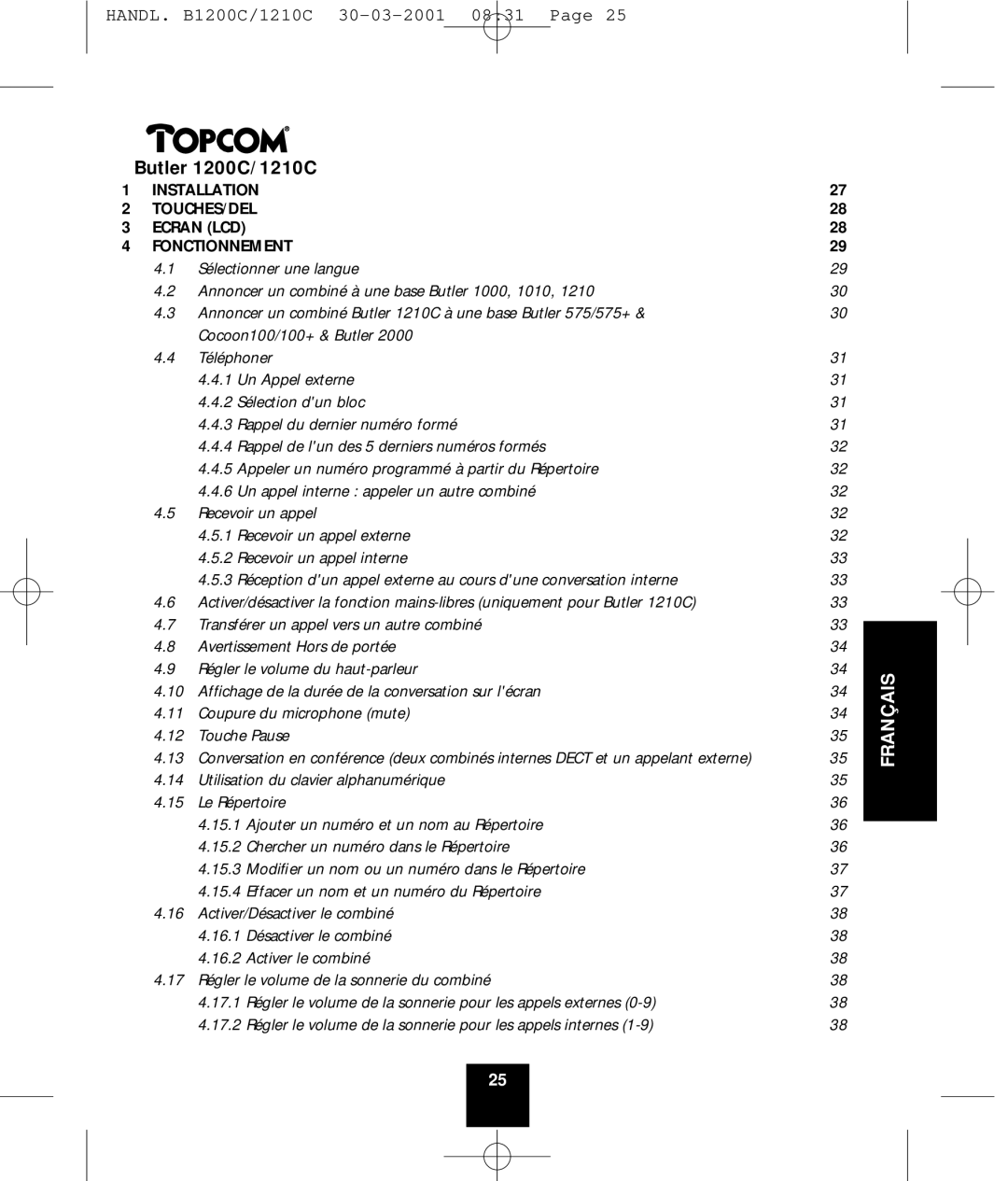 Topcom 1210C, 1200C manual Fran 