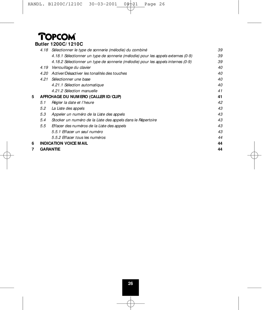 Topcom 1200C, 1210C manual Indication Voice Mail Garantie 