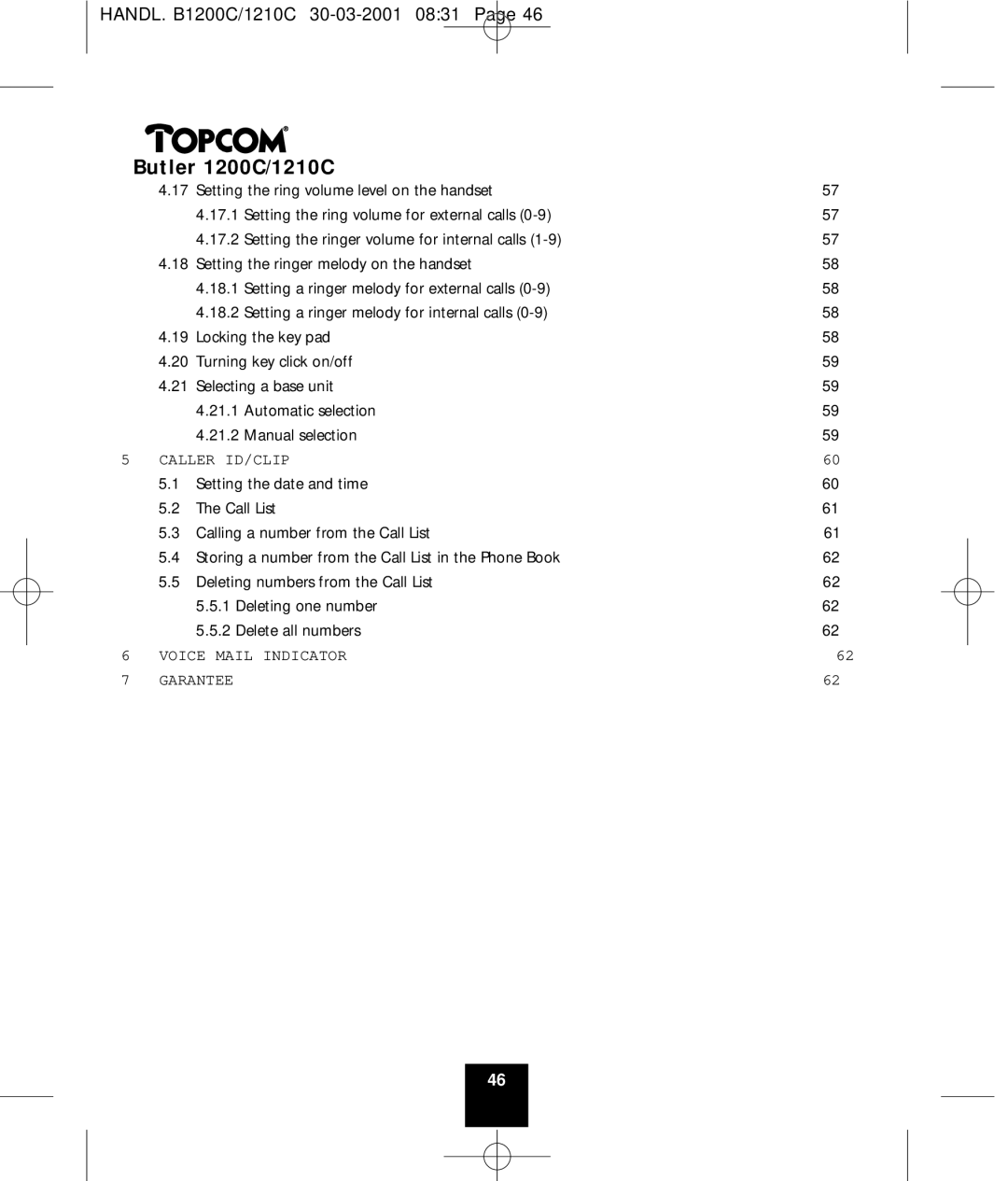 Topcom 1200C, 1210C manual Voice Mail Indicator Garantee 