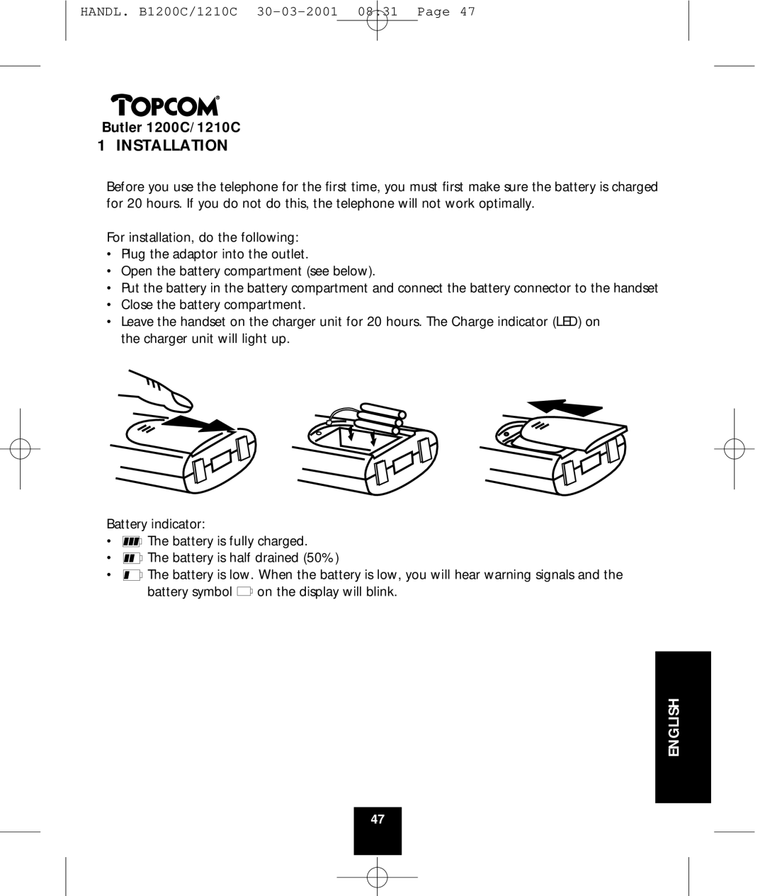 Topcom 1210C, 1200C manual Installation 