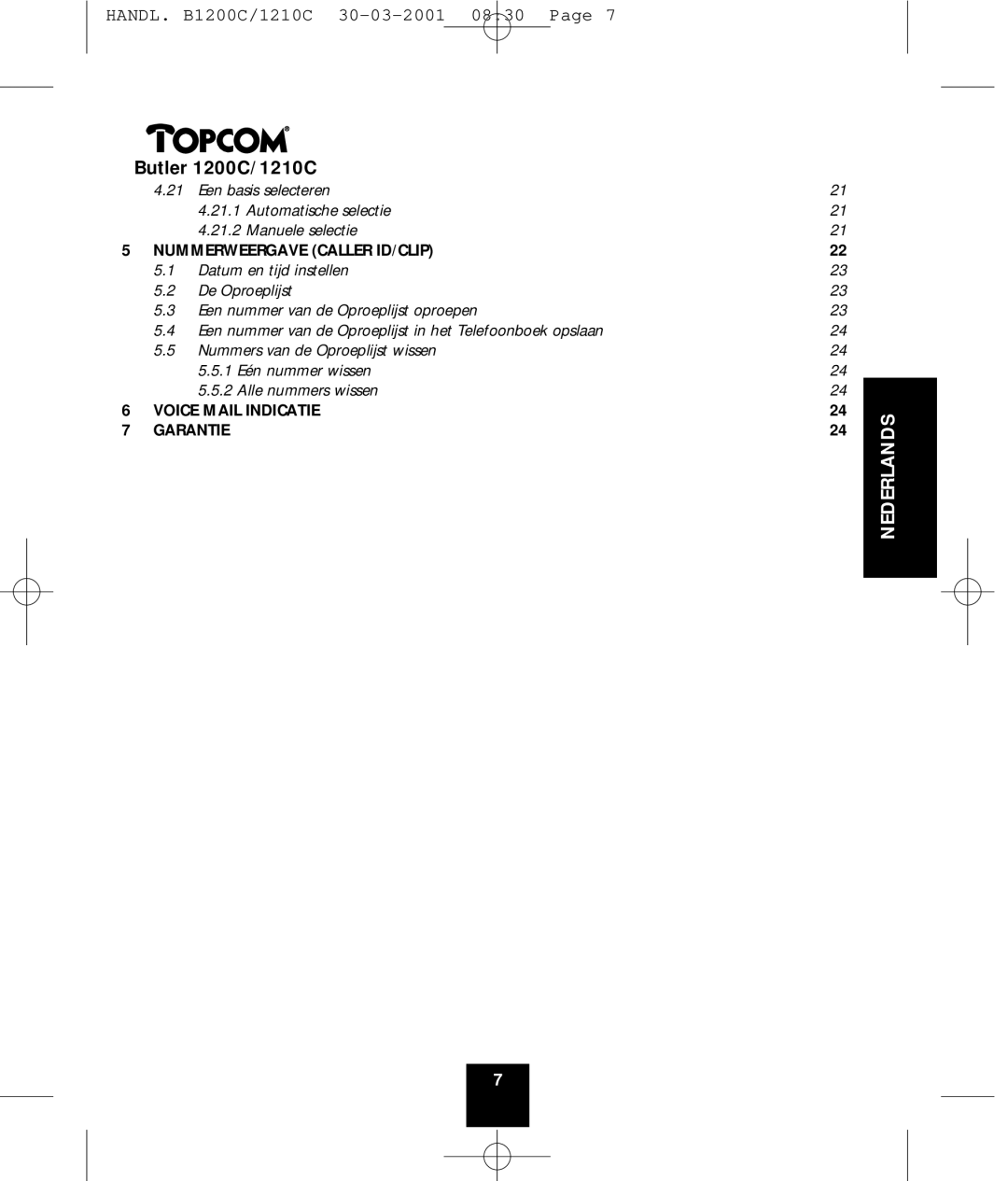 Topcom 1210C, 1200C manual Voice Mail Indicatie 