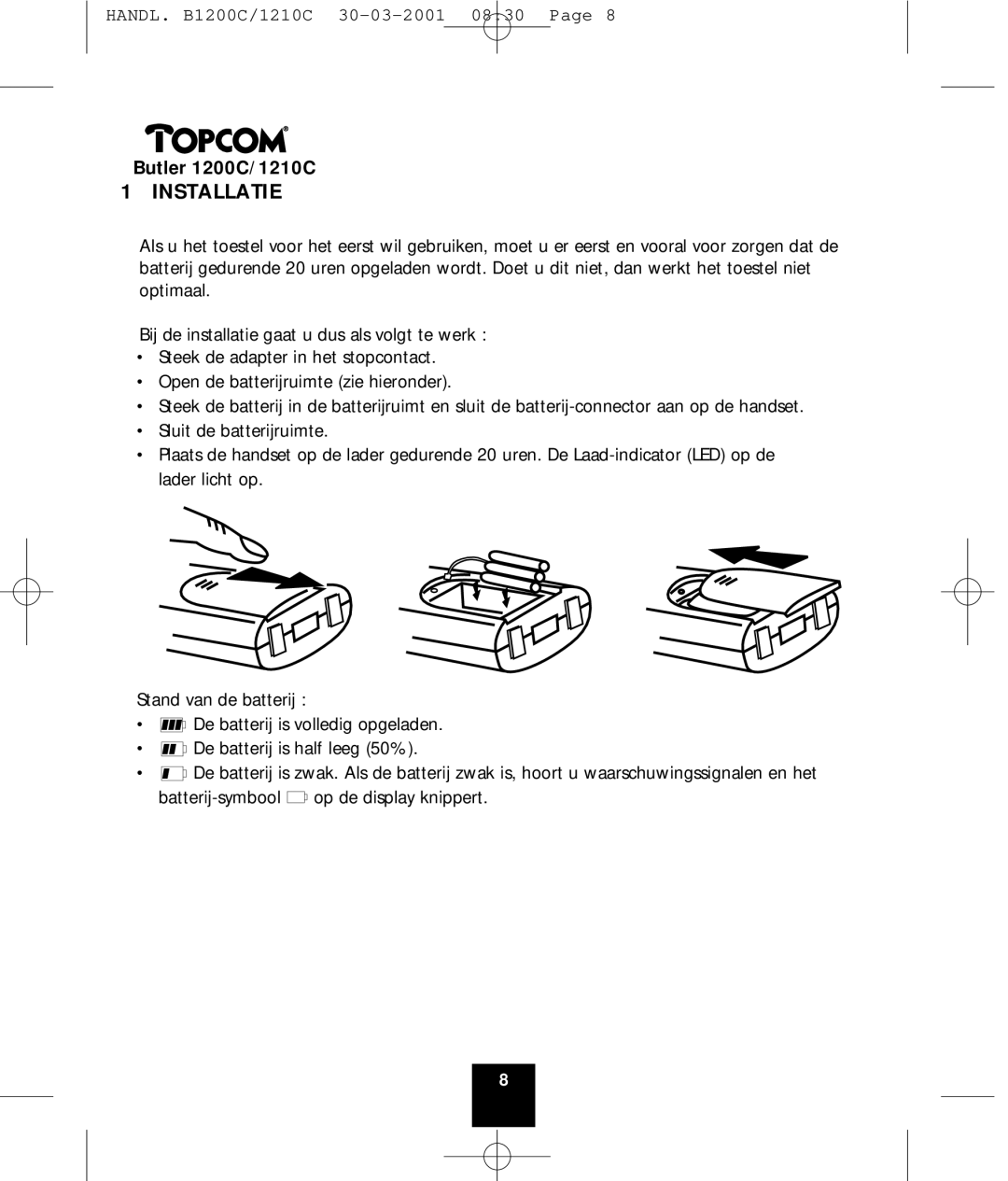 Topcom 1200C, 1210C manual Installatie 