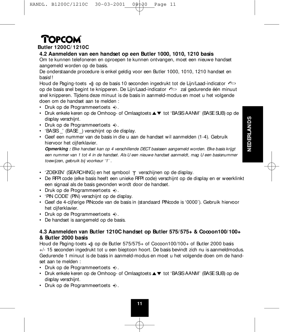 Topcom 1210C, 1200C manual Nederlands 