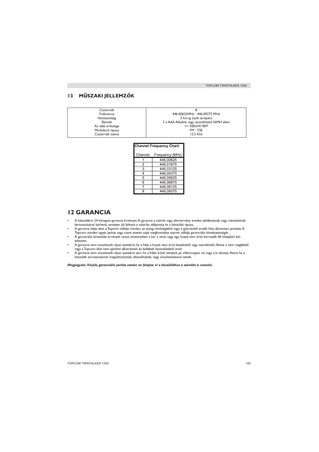 Topcom 1300 manual Garancia 