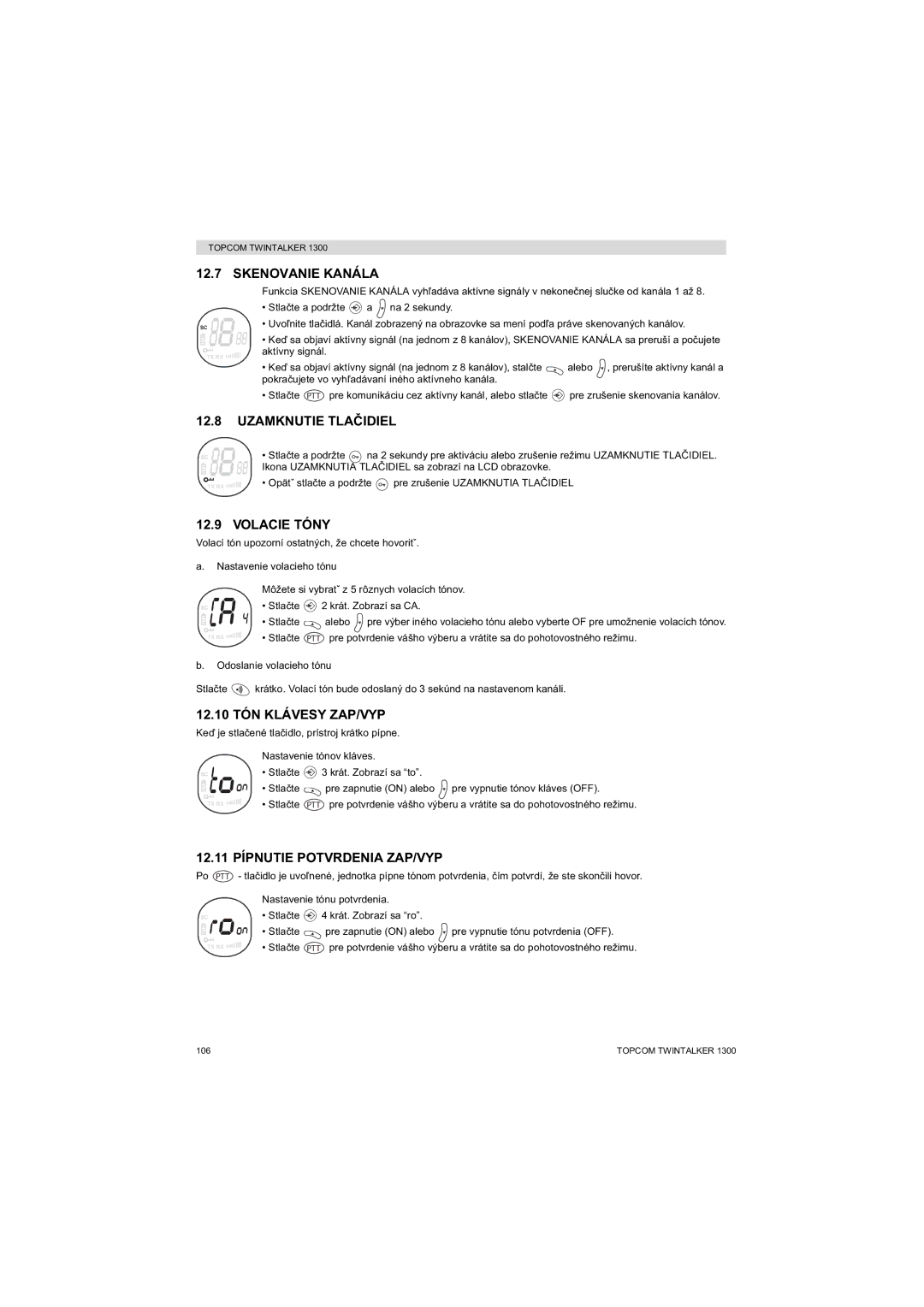 Topcom 1300 manual Skenovanie Kanála 