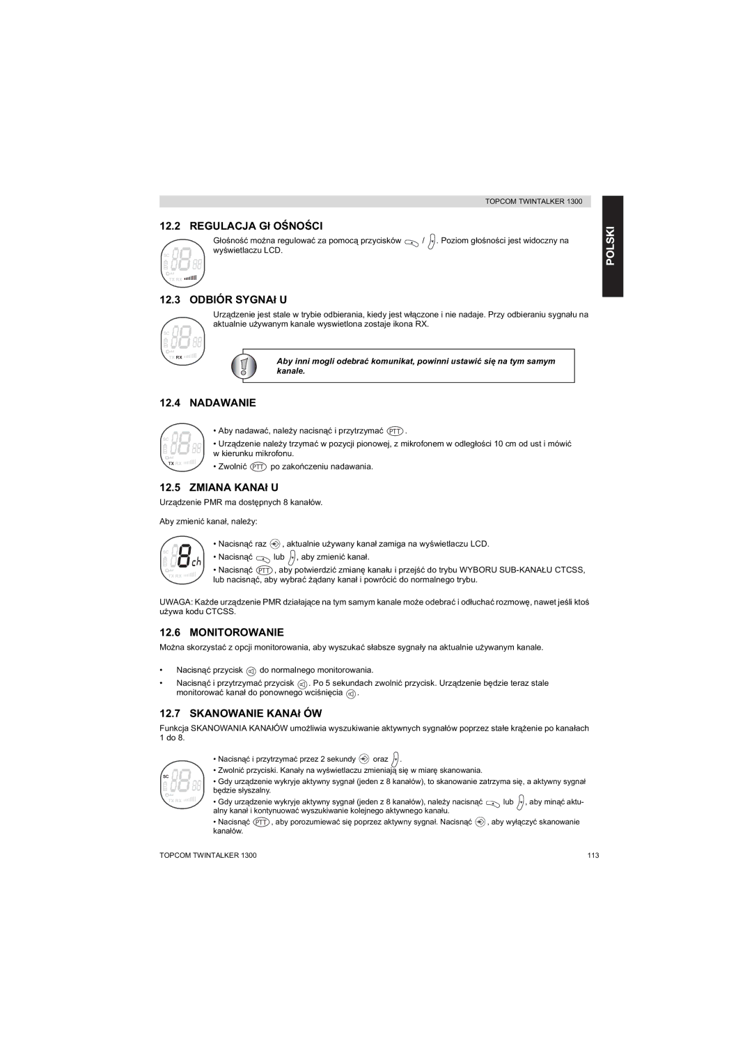 Topcom 1300 manual Nadawanie 