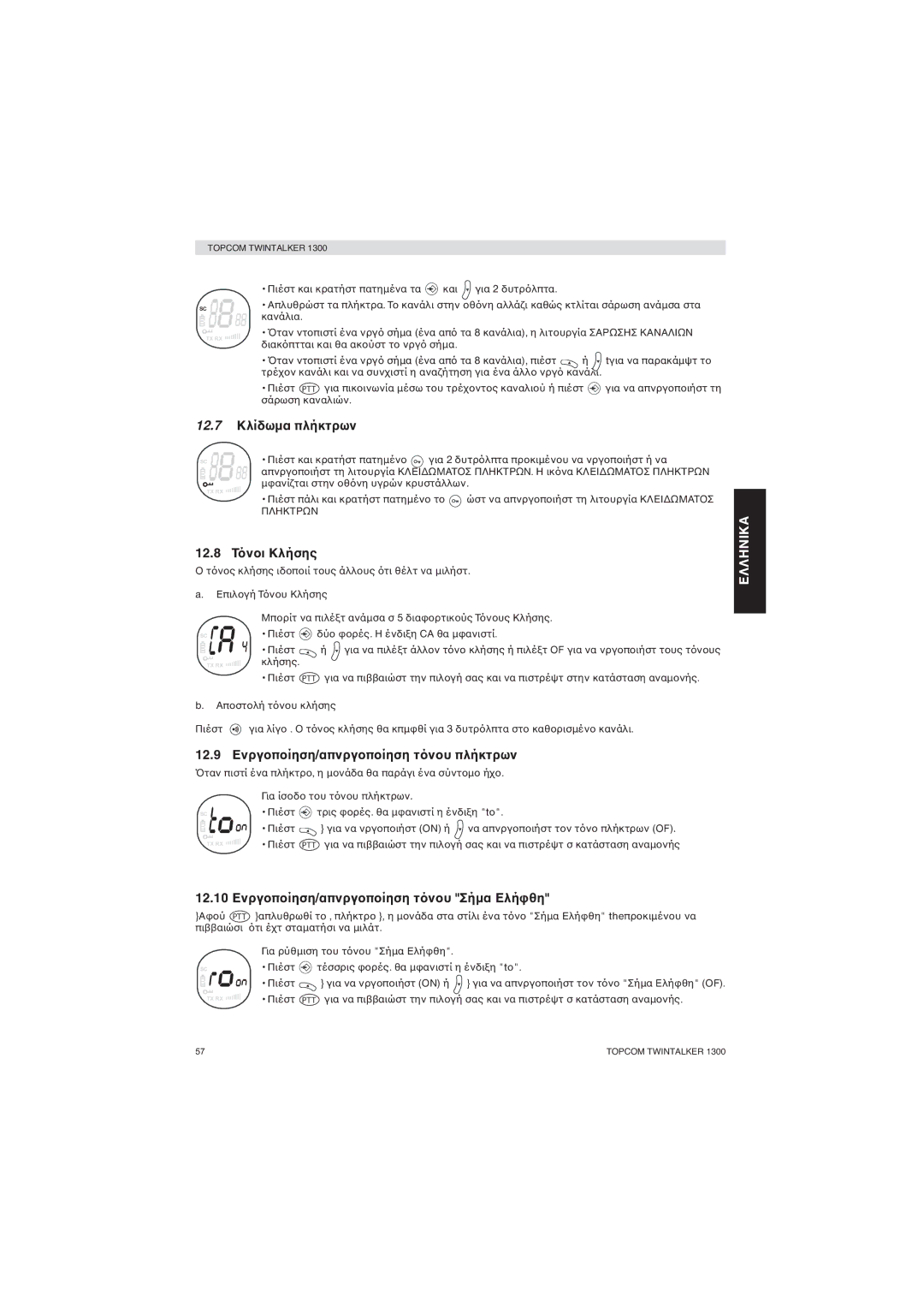 Topcom 1300 manual 12.9 Ενργ 