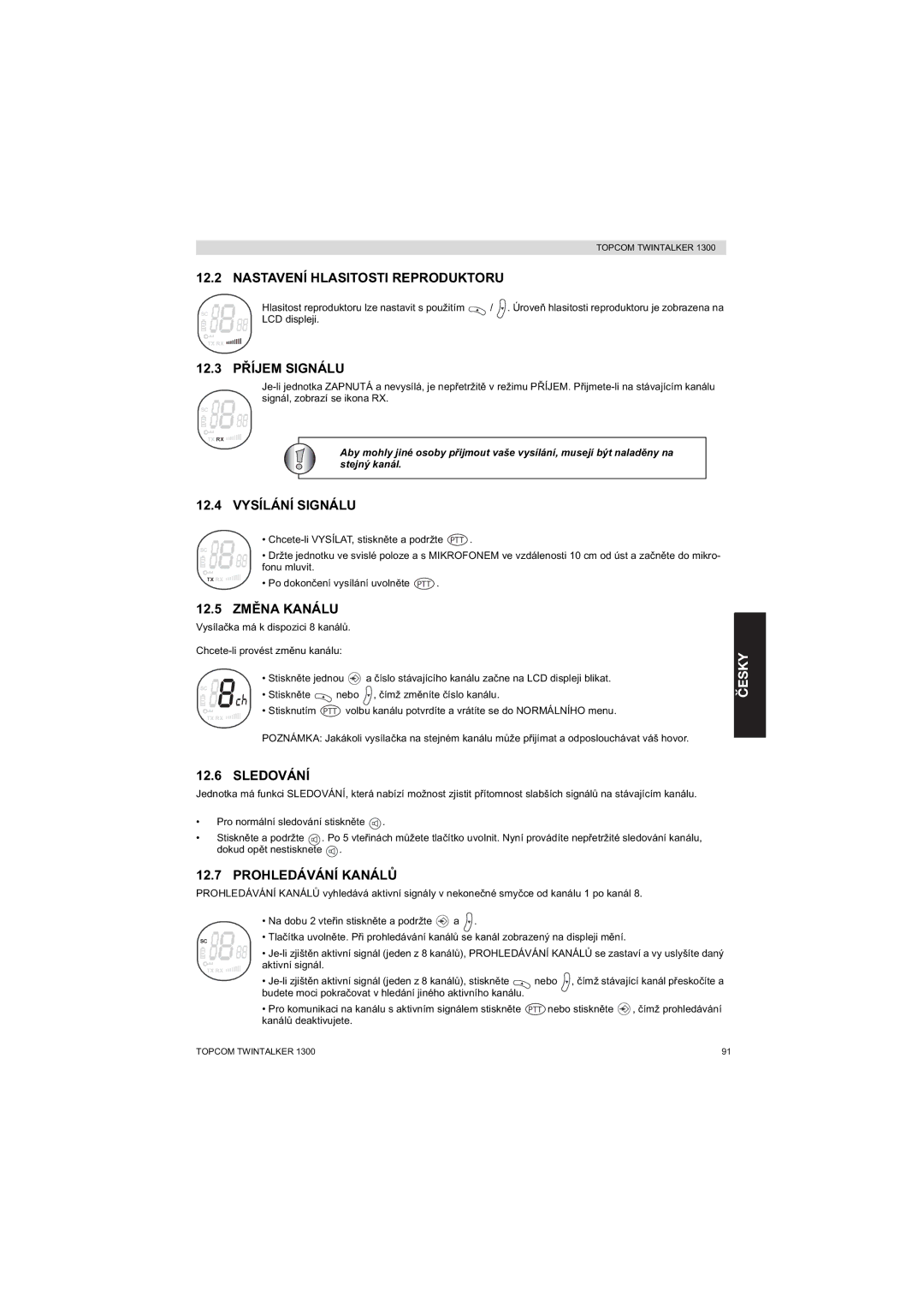 Topcom 1300 manual Nastavení Hlasitosti Reproduktoru 