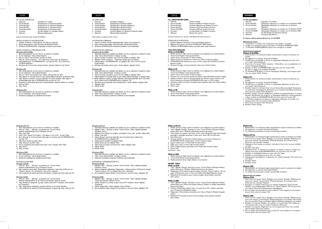 Topcom 135 manual Norsk, Suomi, Türkçe 