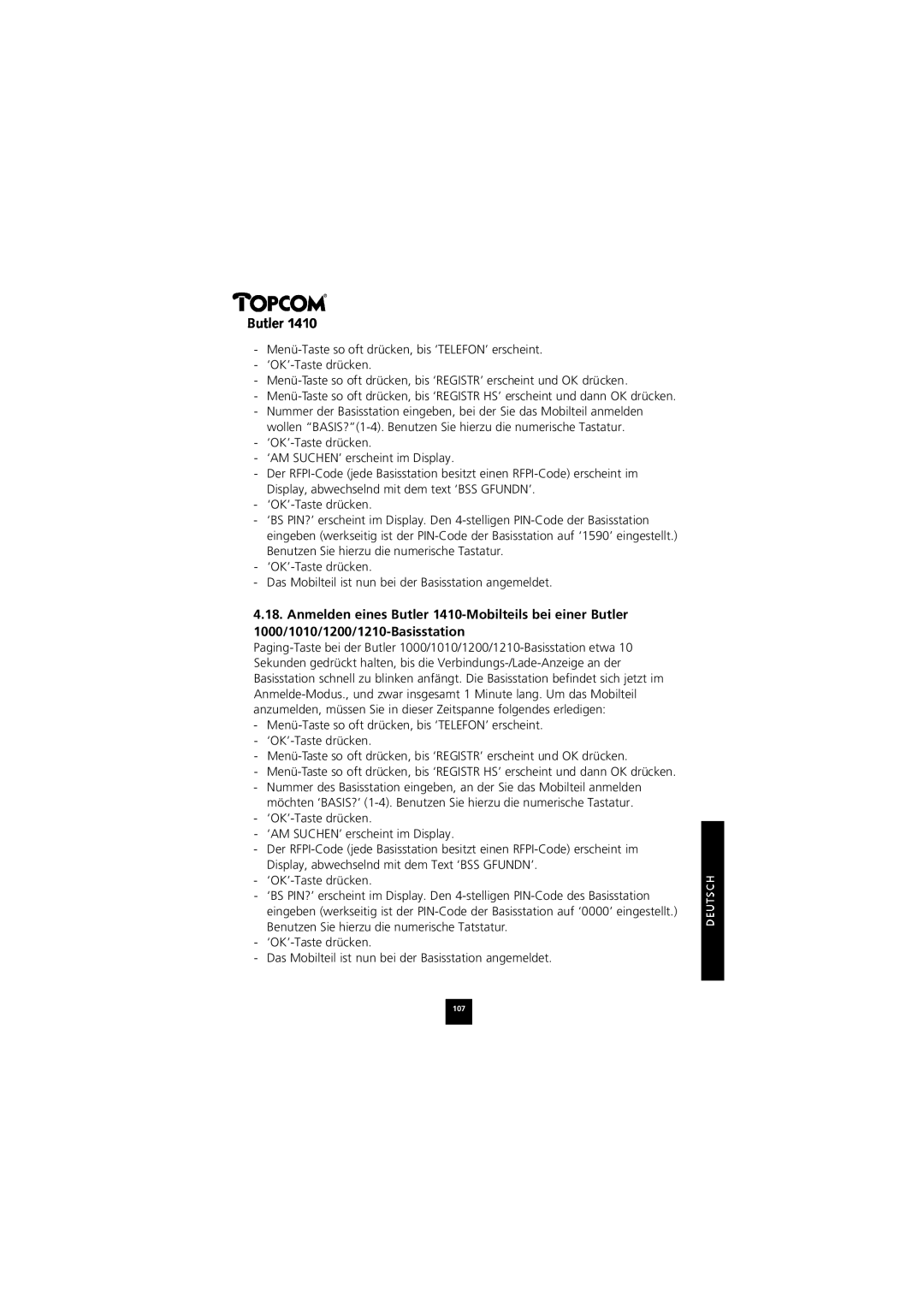 Topcom 1410 manual 107 