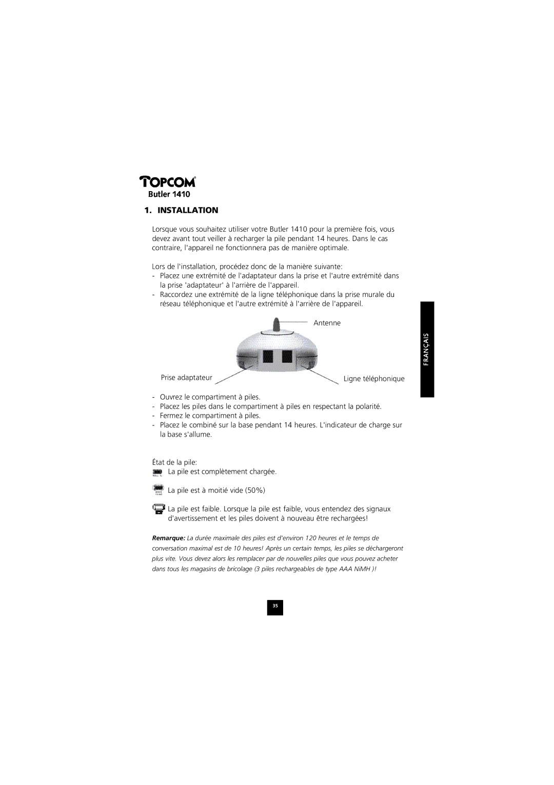 Topcom 1410 manual Installation 