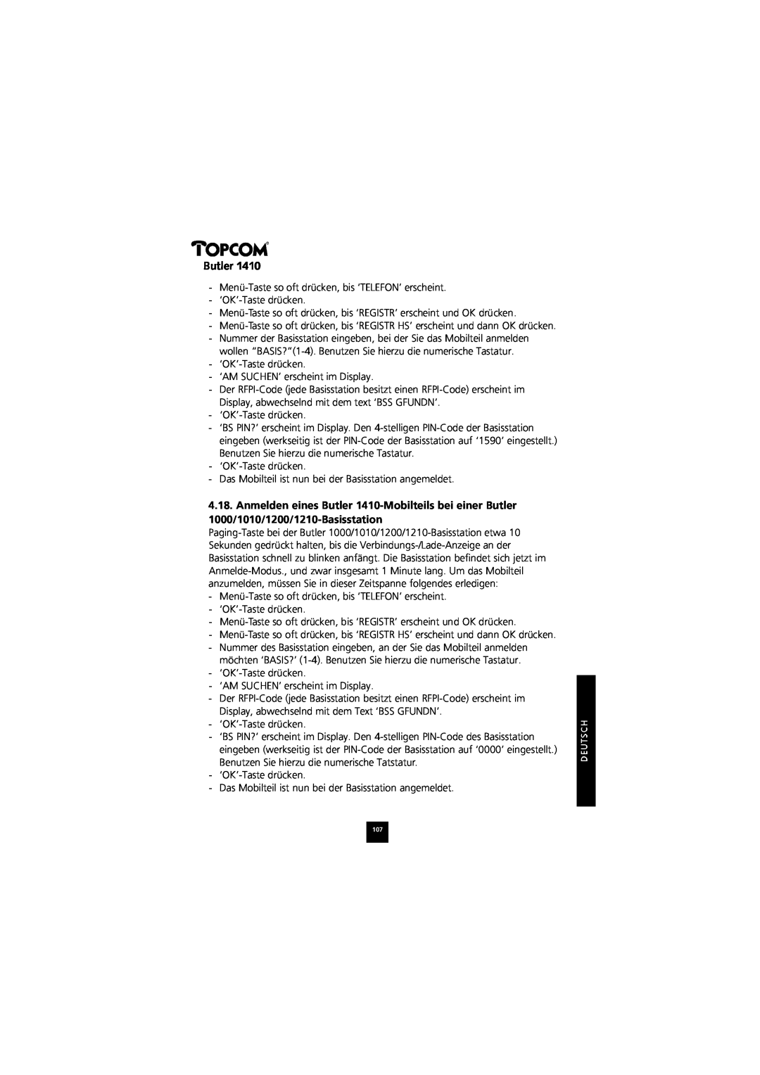 Topcom 1410 manual Butler 