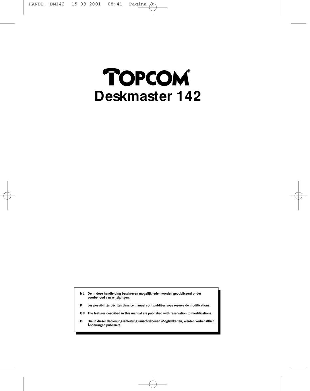 Topcom 142 manual Deskmaster 