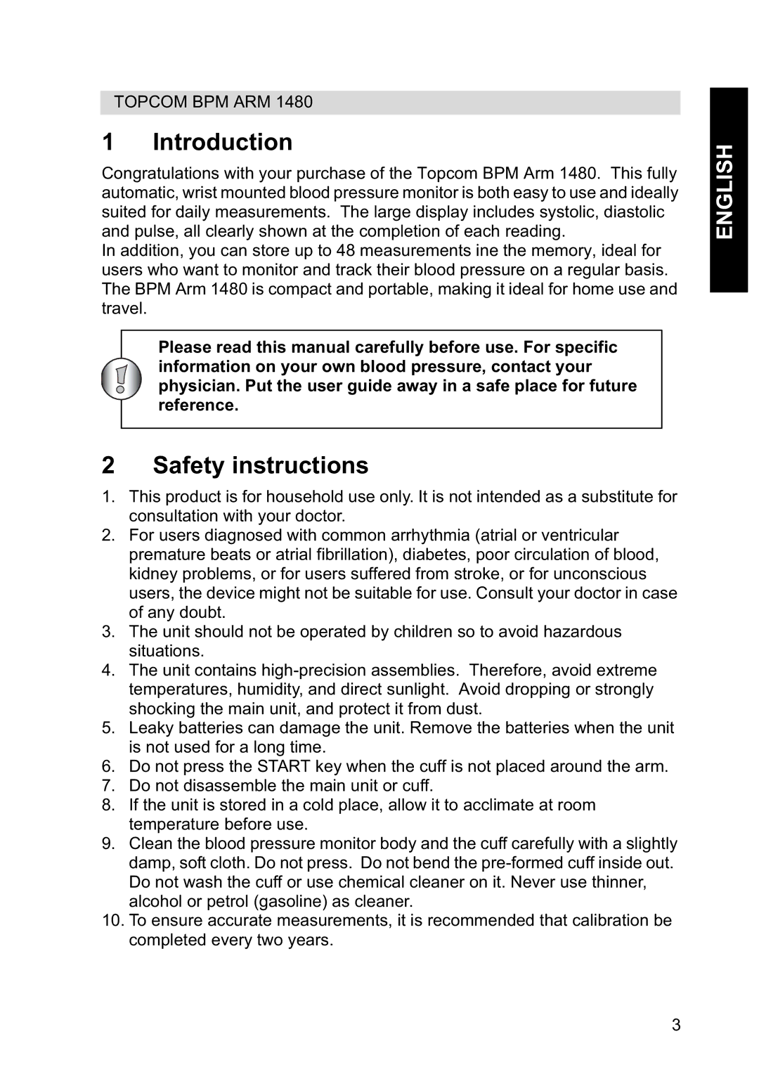 Topcom 1480 manual Introduction, Safety instructions 