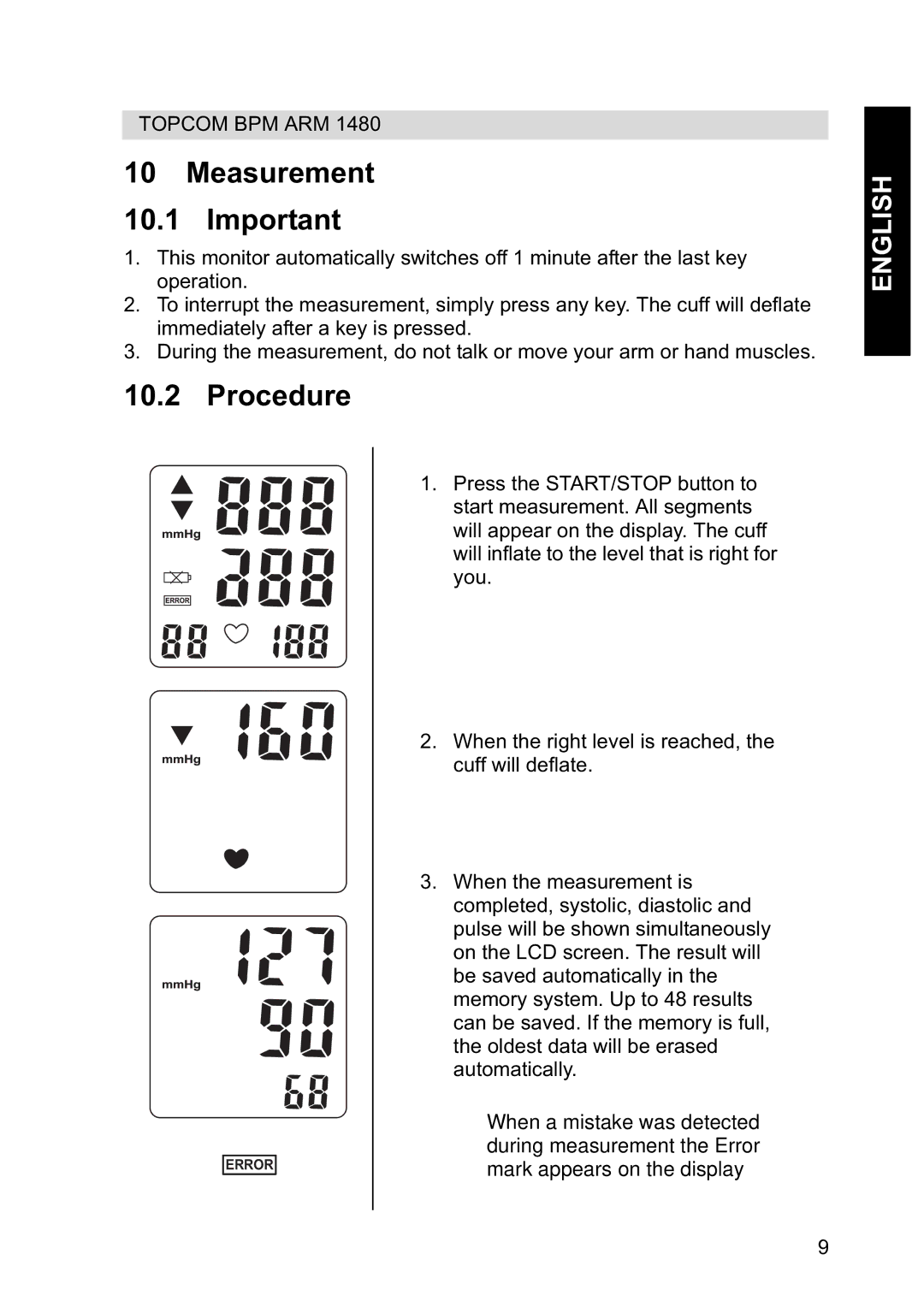 Topcom 1480 manual Measurement, Procedure 