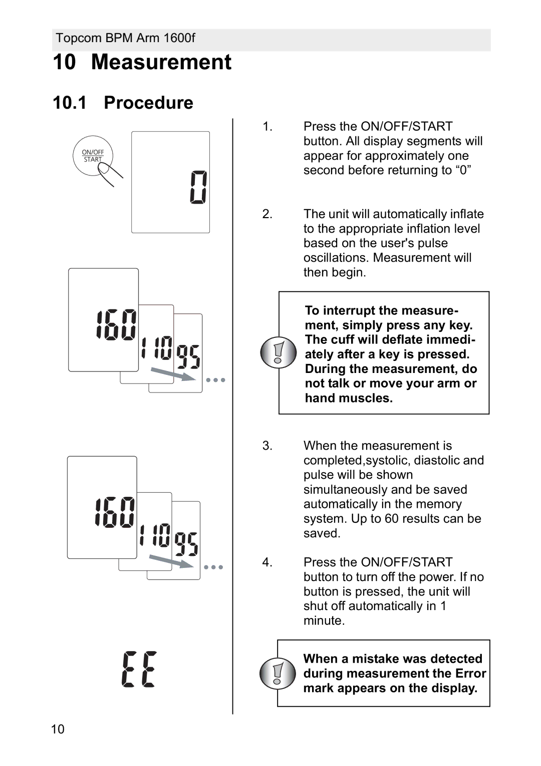 Topcom 1600F manual Measurement, Procedure 