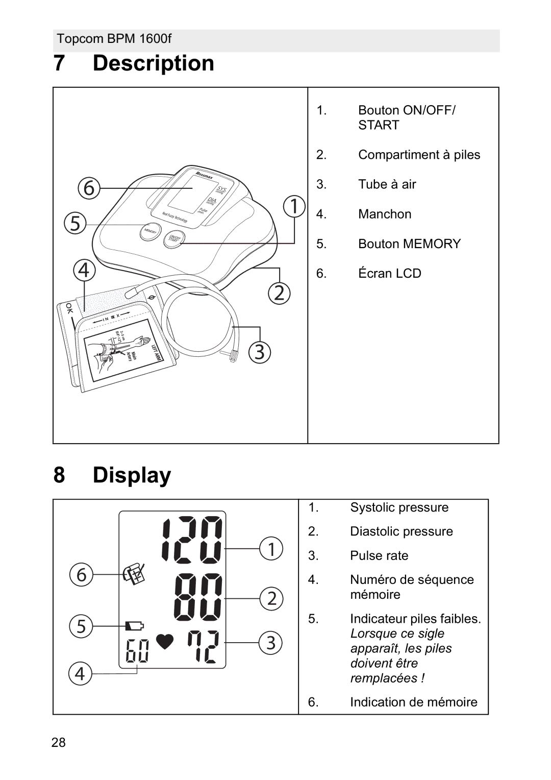 Topcom 1600F manual Description, Display 