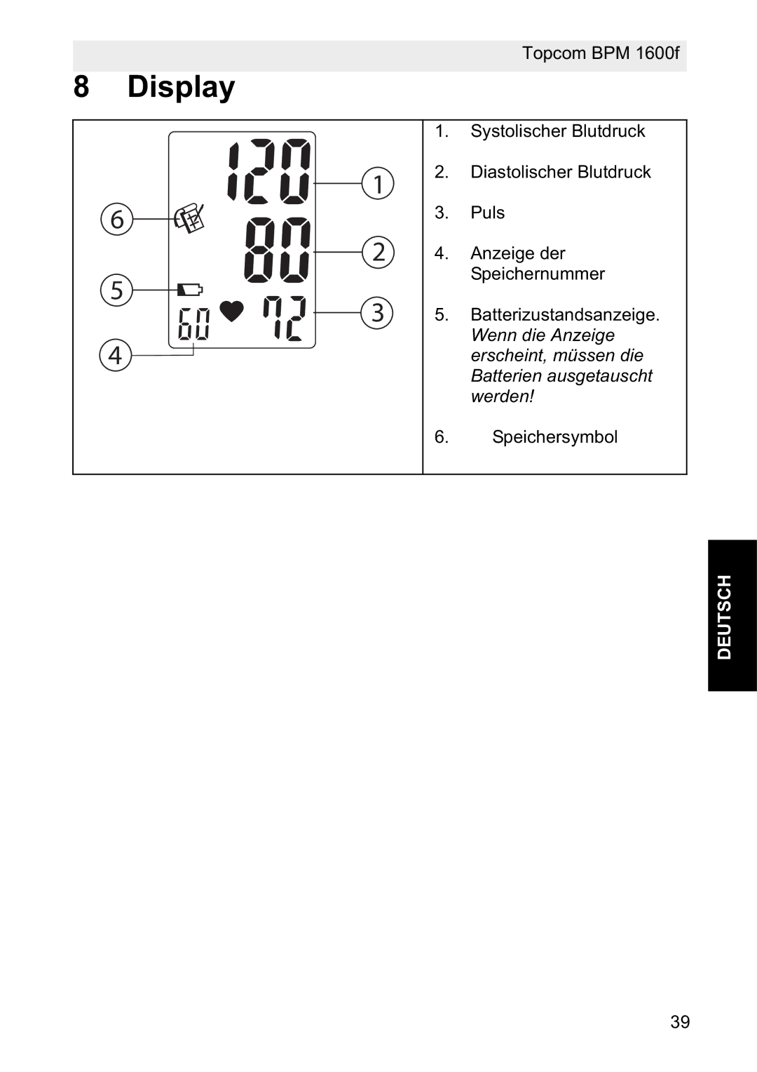 Topcom 1600F manual Display 