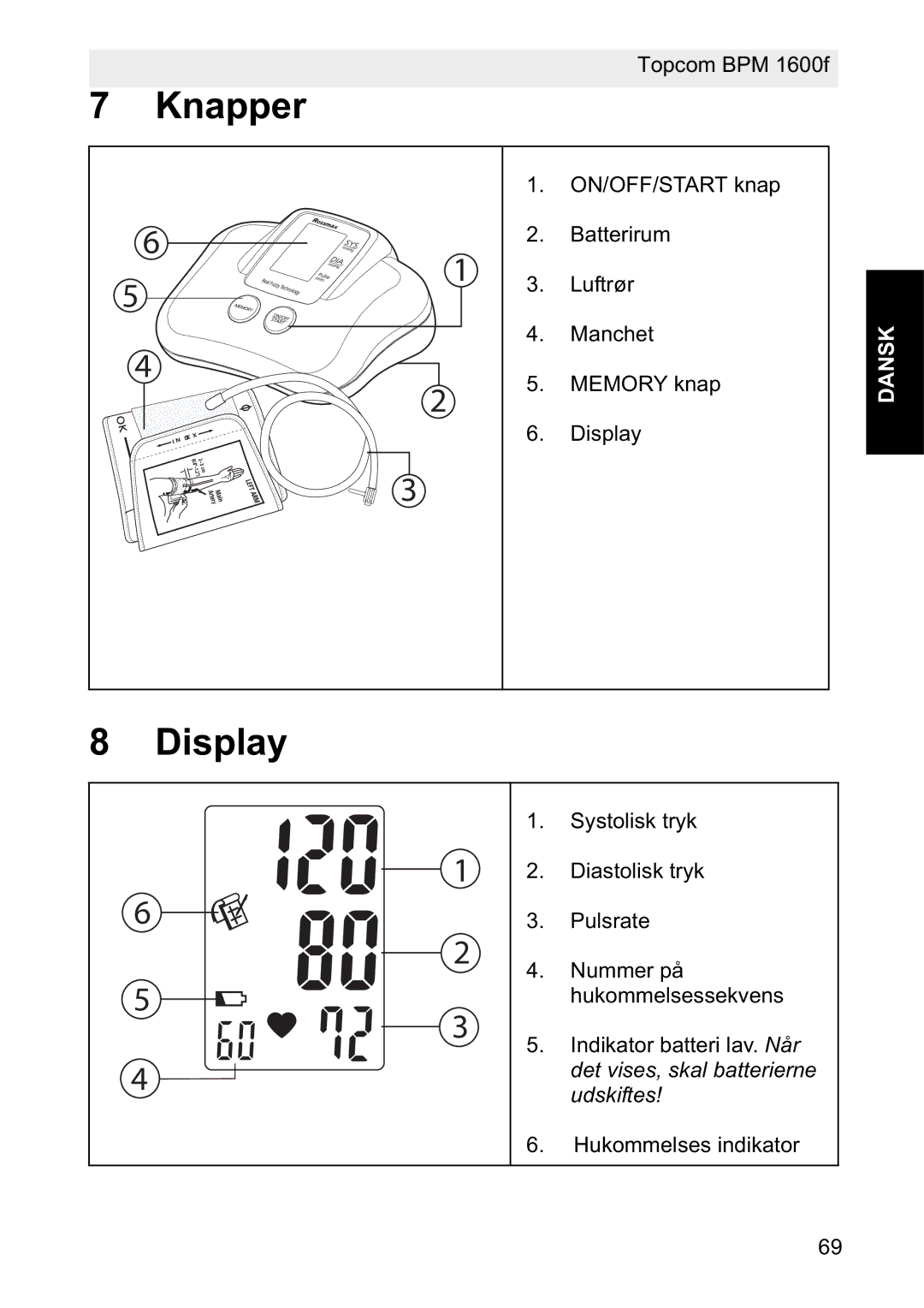 Topcom 1600F manual Knapper, Display 