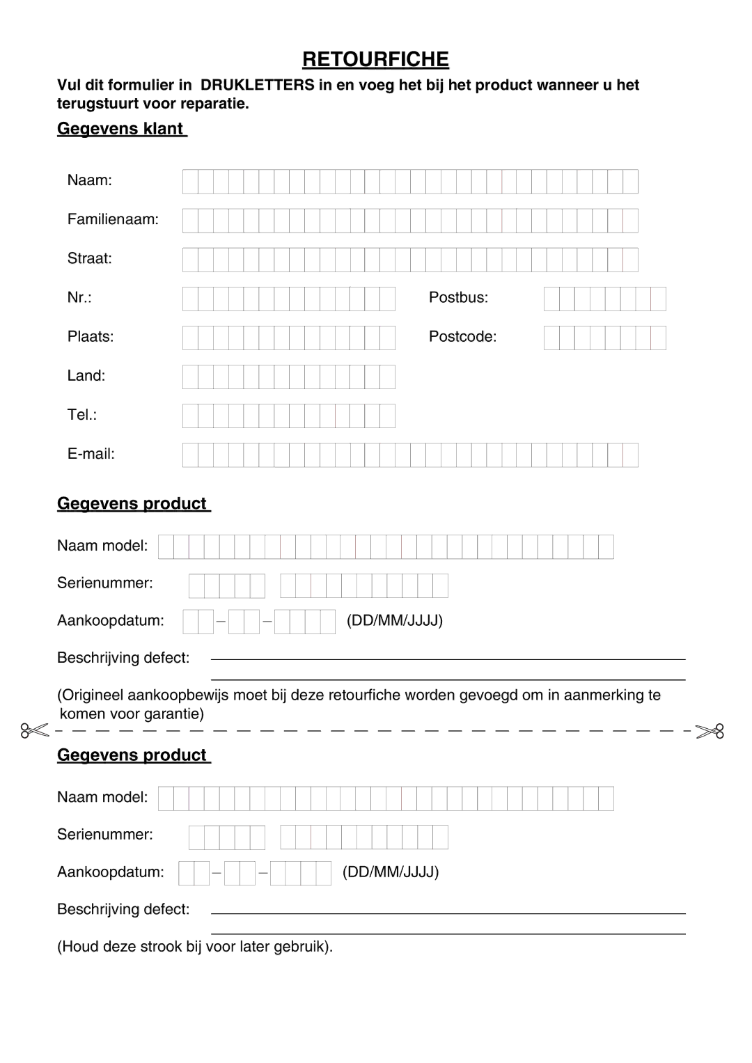 Topcom 1651 manual Retourfiche 