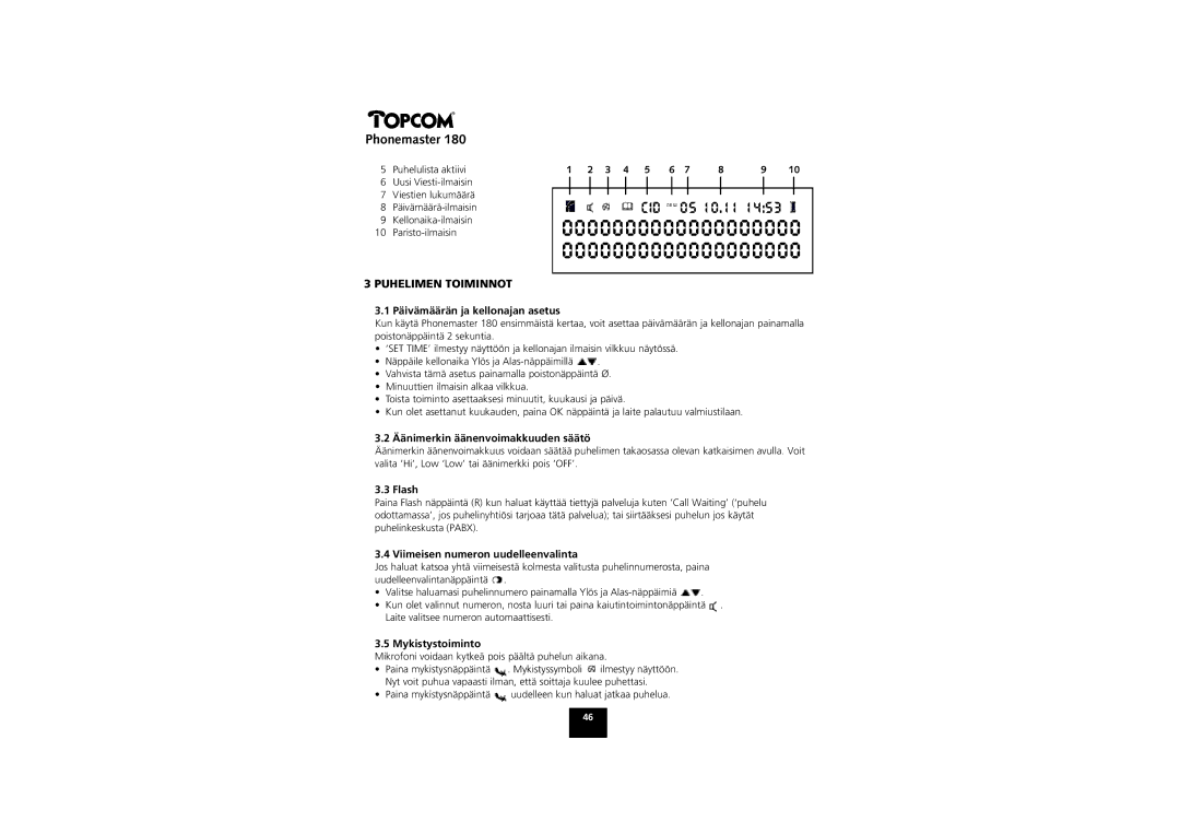 Topcom 180 manual Puhelimen Toiminnot 