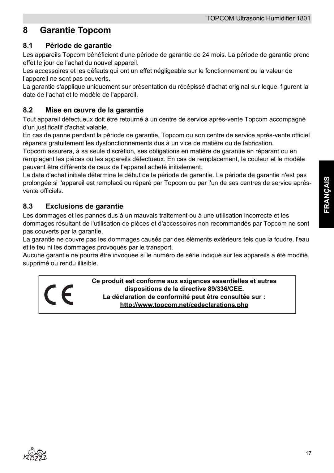 Topcom 1801 manual do utilizador Garantie Topcom, Période de garantie, Mise en œuvre de la garantie, Exclusions de garantie 