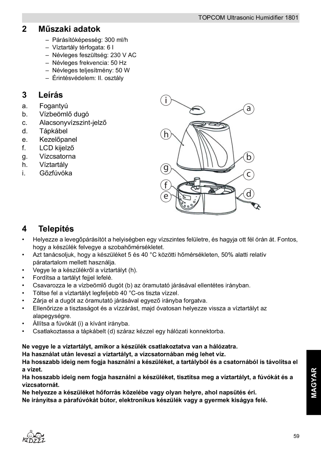 Topcom 1801 manual do utilizador Matok, Leírás, Telepítés 