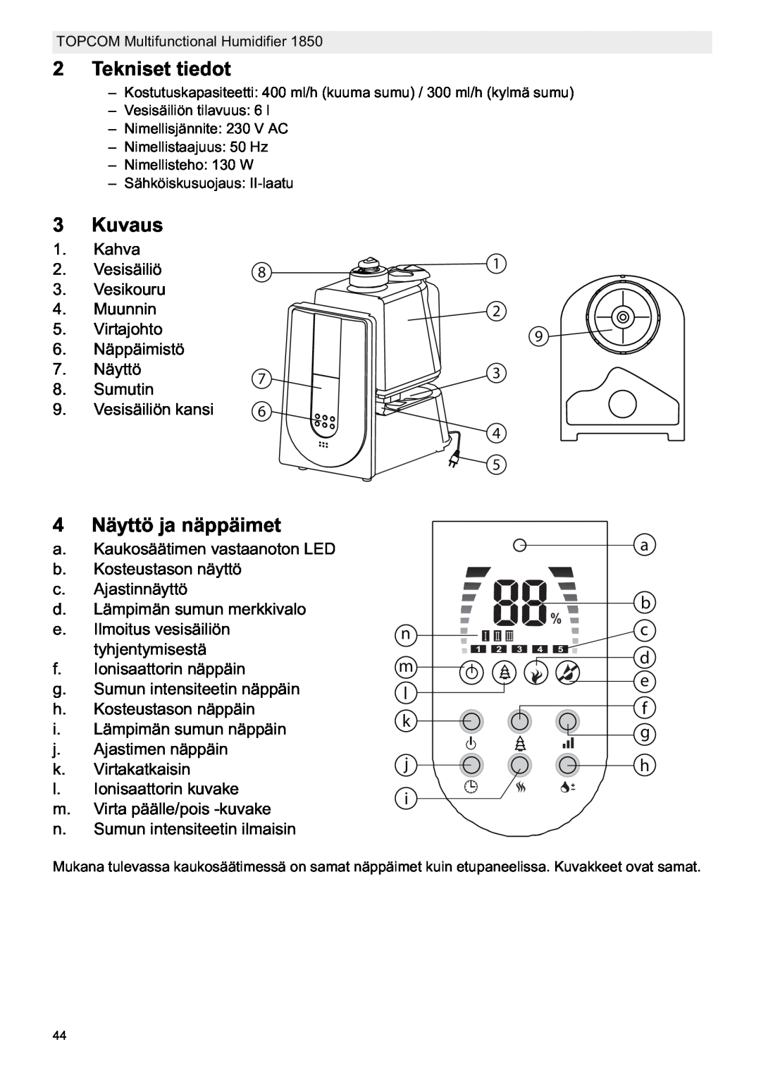 Topcom 1850 manual do utilizador Tekniset tiedot, Kuvaus, 4 Näyttö ja näppäimet 