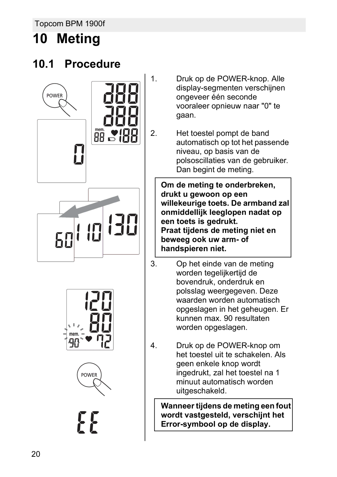 Topcom 1900f manual Meting, Procedure 