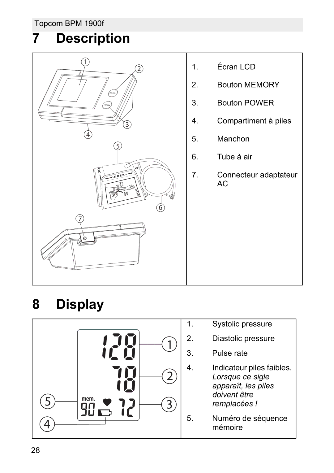 Topcom 1900f manual Description, Display 