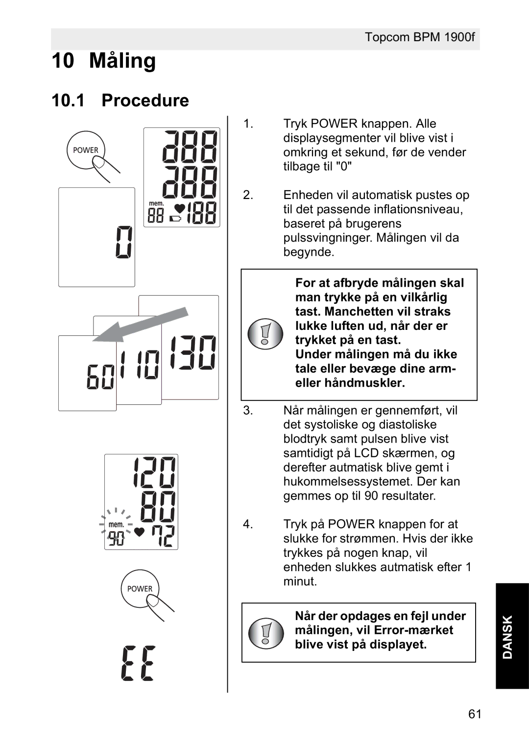 Topcom 1900f manual 10 Måling, Procedure 