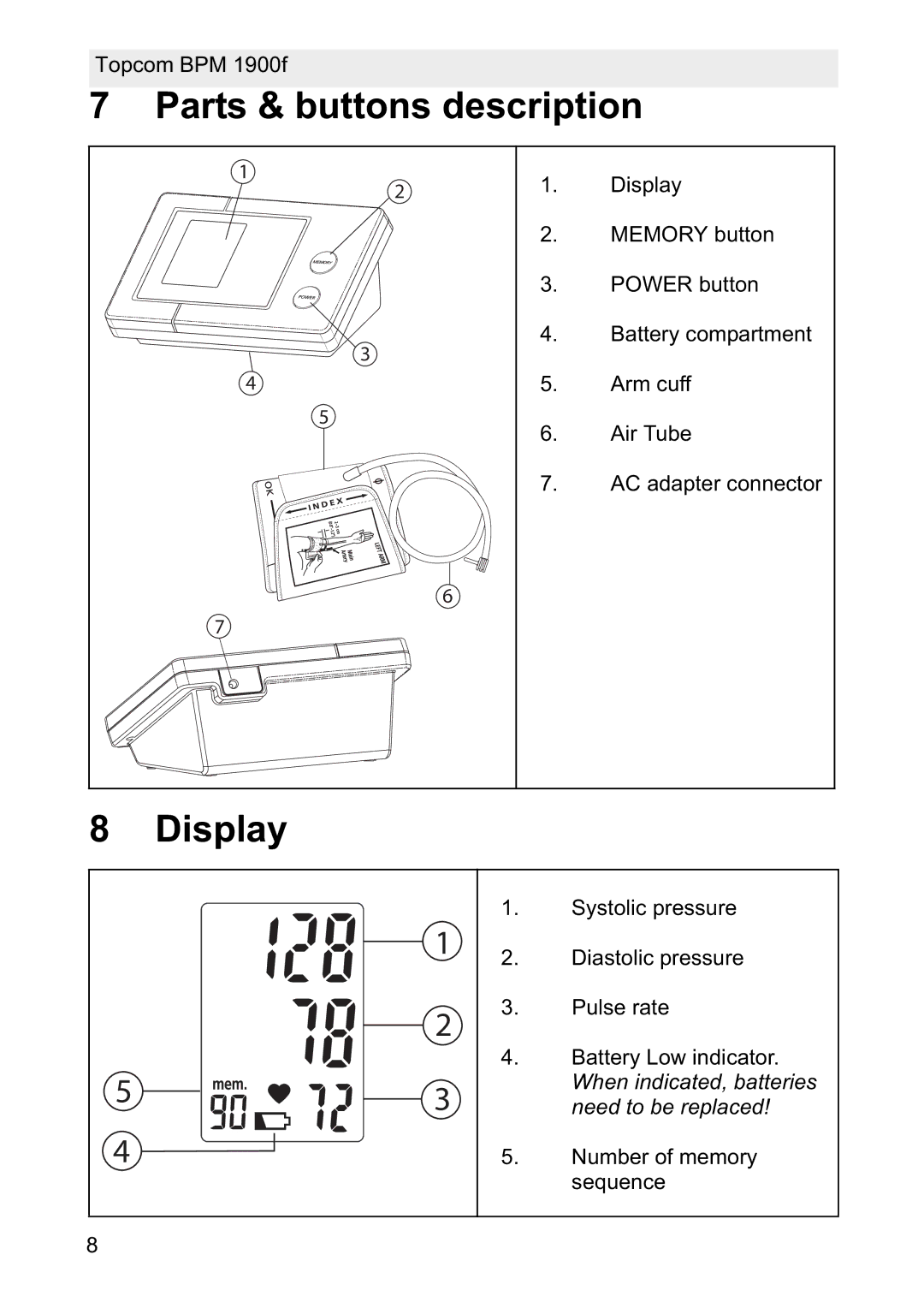 Topcom 1900f manual Parts & buttons description, Display 