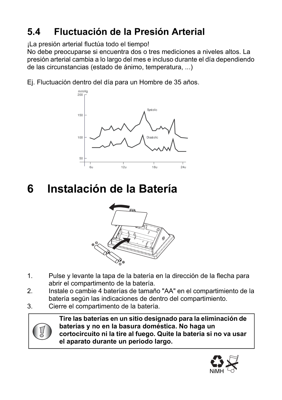 Topcom 1900f manual Instalación de la Batería, Fluctuación de la Presión Arterial 