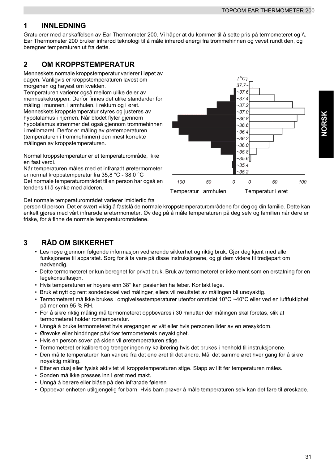 Topcom 200 manual do utilizador Innledning, Norsk, RÅD OM Sikkerhet 